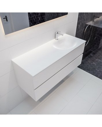 Mondiaz Vica 120cm badmeubel talc 2 lades wastafel Moon rechts met 1 kraangat