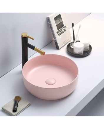 Sani DeLuxe Waskom Keramiek Rond Victoria Color Line incl. clickwaste Mat Pastel Roze
