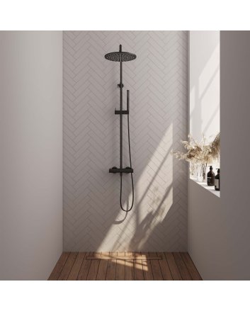 BRAUER Black Edition opbouw thermostatische regendouche SET 03 met 30 cm douchekop en staaf handdouche en doucheslang mat zwart