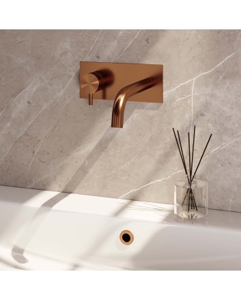 BRAUER Copper Edition inbouw wastafelmengkraan met gebogen uitloop en afdekplaat model B2 koper geborsteld PVD