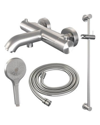 BRAUER Brushed Edition opbouw baddouche thermostaatkraan SET 02 met glijstang en 3-standen handdouche en doucheslang RVS geborsteld PVD