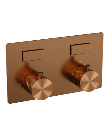 BRAUER Copper Carving thermostatische inbouw regendouche met drukknoppen SET 70 met 30 cm douchekop en gebogen muurarm en 3-standen handdouche en doucheslang en geïntegreerde glijstang koper geborsteld PVD