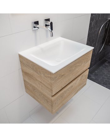 Mondiaz Vica 60 badmeubel washed oak 2 lades Cloud midden geen kraangat