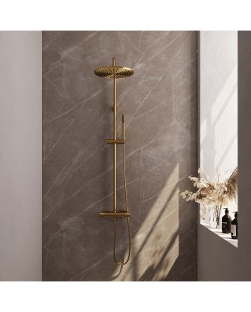 BRAUER Gold Carving opbouw thermostatische regendouche SET 03 met 30 cm douchekop en staaf handdouche en doucheslang goud geborsteld PVD