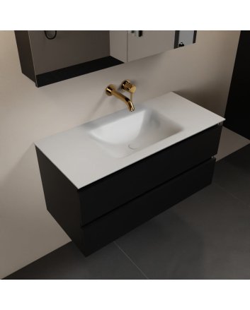 Mondiaz Aivy 100cm badmeubel Urban, wastafel Talc solid surface midden zonder kraangat met spiegelkast
