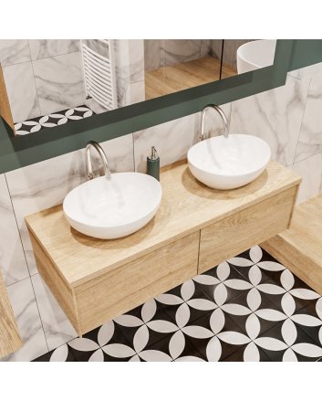 Mondiaz Lush 120 badmeubel washed oak 2 lades Barco dubbel 2 kraangaten