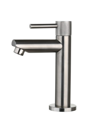 Sani DeLuxe Fonteinkraan opbouw rond Gun Metal met geribbeld knop