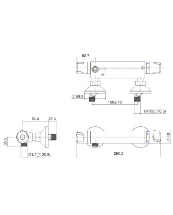 Universele thermostatische douchemengkraan 15cm chroom