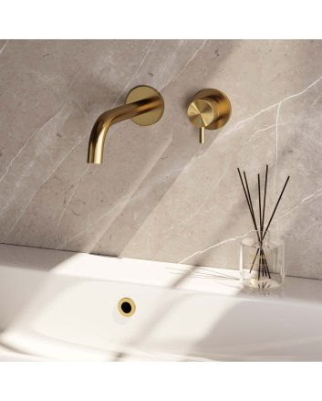 BRAUER Gold Edition inbouw wastafelmengkraan met gebogen uitloop en rozetten model B1 goud geborsteld PVD