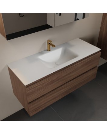 Mondiaz Aivy 120cm badmeubel Mocha, wastafel Talc solid surface midden 1 kraangat met spiegelkast