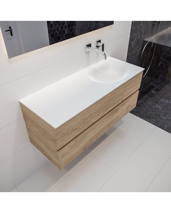 Mondiaz Vica 120 badmeubel washed oak 2 lades Moon rechts geen kraangat