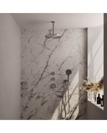 BRAUER Brushed Edition thermostatische inbouw regendouche SET 12 met 30 cm douchekop en plafondarm en 3-standen handdouche en doucheslang en wandaansluitbocht RVS geborsteld PVD