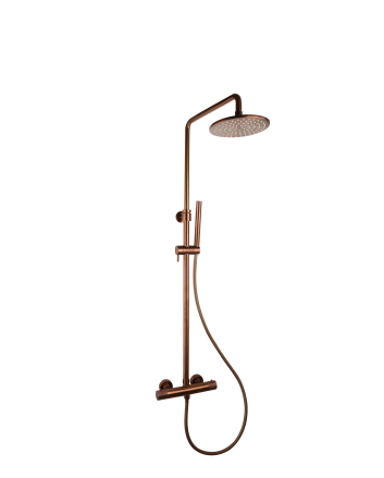 Sani DeLuxe Doucheset opbouw thermostatisch (in hoogte verstelbaar) rond Brons met geribbeld knop douchekop 25 cm