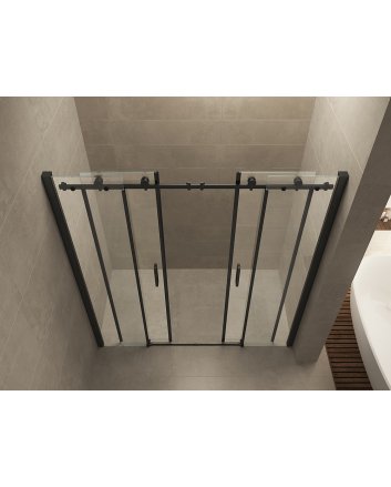 Slide nis schuifdeur dubbel 1800 x 2000 x 8 mm nano helder glas/mat zwart
