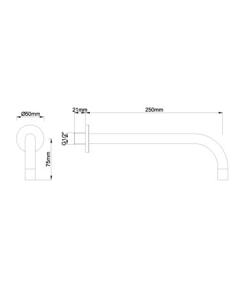 SLIM 18mm uitloop rond 25cm 1/2" geborsteld staal