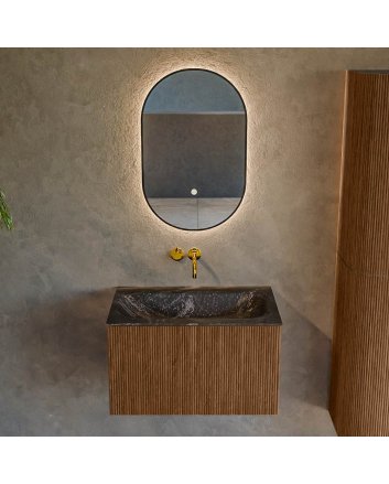 Mondiaz Kurve-Dlux 70cm badmeubel kleur Walnut met 1 lade en 0 deuren. Wastafel Big small Midden zonder kraangat Lava.