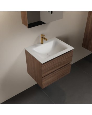 Mondiaz Aivy 60cm badmeubel Mocha, wastafel Talc solid surface midden 1 kraangat met spiegelkast