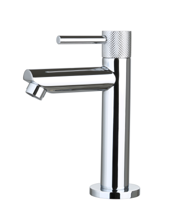 Sani DeLuxe Fonteinkraan opbouw rond Chroom met geribbeld knop