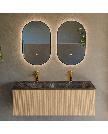 Mondiaz Kurve-Dlux 120cm badmeubel kleur Oak met 1 lade en 0 deuren. Wastafel Big large Midden 2 kraangaten Lava.