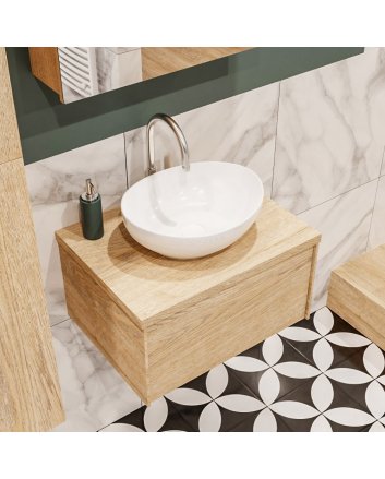 Mondiaz Lush 60 badmeubel washed oak 1 lades wastafel Barco midden 1 kraangat
