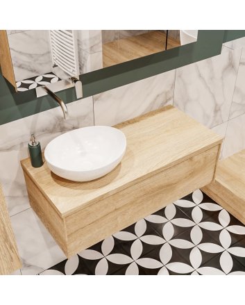 Mondiaz Lush 100 badmeubel washed oak 1 lades Barco links geen kraangat