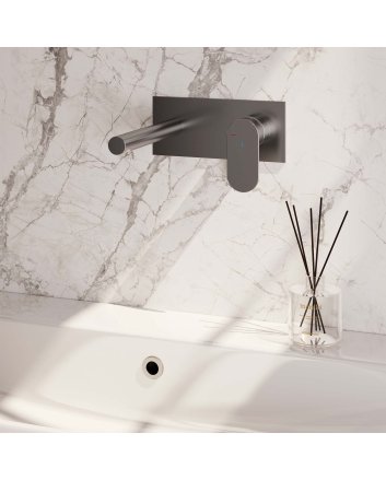 BRAUER Brushed Edition inbouw wastafelmengkraan met rechte uitloop en afdekplaat model C1 RVS geborsteld PVD