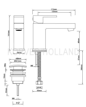 Rombo wastafelkraan met clickwaste chroom