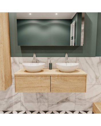 Mondiaz Lush 120 badmeubel washed oak 2 lades Barco dubbel 2 kraangaten