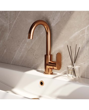 BRAUER Copper Edition hoge opbouw wastafelmengkraan met draaibare ronde uitloop model C koper geborsteld PVD