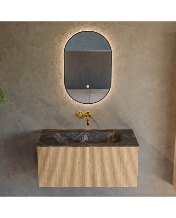 Mondiaz Kurve-Dlux 90cm badmeubel kleur Oak met 1 lade en 0 deuren. Wastafel Big small Midden zonder kraangat Lava.