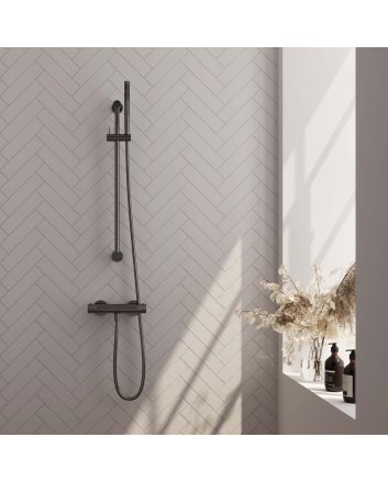 BRAUER Gunmetal Carving opbouw douche thermostaatkraan SET 01 met glijstang en staaf handdouche en doucheslang gunmetal geborsteld PVD