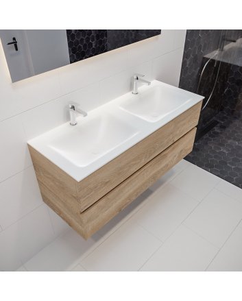 Mondiaz Vica 120 badmeubel washed oak 2 lades Cloud dubbel 2 kraangaten