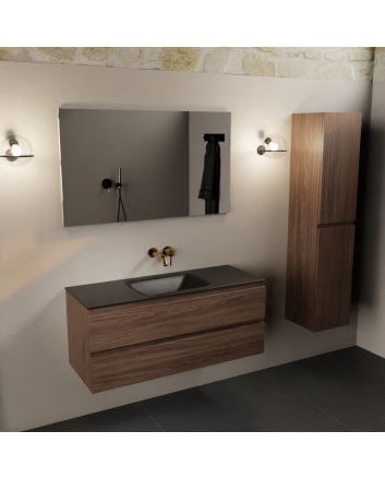 Mondiaz Aivy 120cm badmeubel Mocha, wastafel Urban solid surface midden zonder kraangat met spiegel