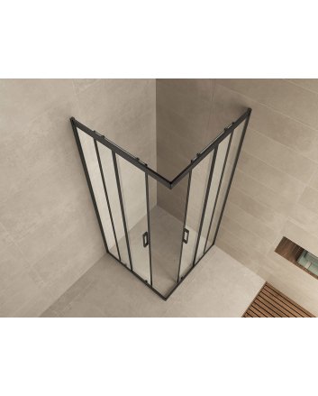 Skyline hoekinstap cabine met 2 schuifdeuren 1000 x 1000 x 2000 x 8 mm nano helder glas/mat zwart