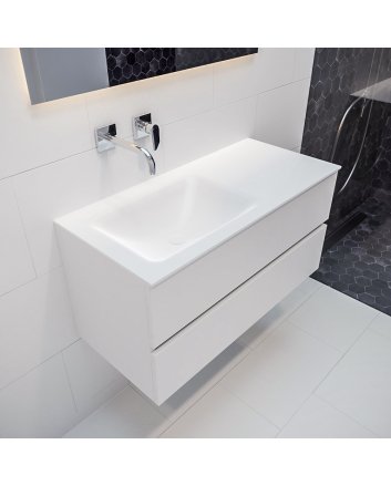 Mondiaz Vica 100cm badmeubel talc 2 lades wastafel Cloud links zonder kraangat
