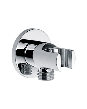 Wandaansluitbocht met handdouchehouder rond 1/2" chroom