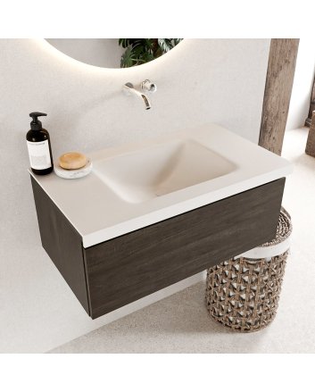 Mondiaz Bukla 80cm badmeubel modulair kleur Dark Brown met 1 lade. Wastafel Cloud midden 0 kraangaten kleur Talc.