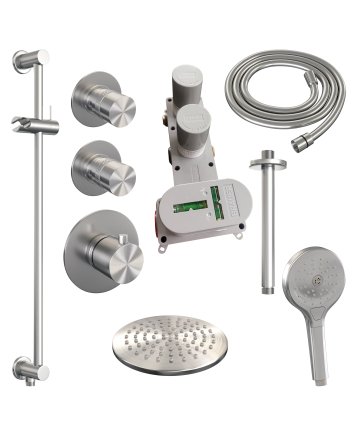 BRAUER Brushed Edition thermostatische inbouw regendouche SET 23 met 20 cm douchekop en plafondarm en 3-standen handdouche en doucheslang en geïntegreerde glijstang RVS geborsteld PVD