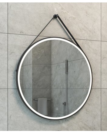 Cinto spiegel rond met band, LED, dimbaar en spiegelverwarming 80 cm mat zwart