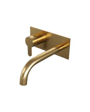 BRAUER Gold Edition inbouw wastafelmengkraan met gebogen uitloop en afdekplaat model D2 goud geborsteld PVD