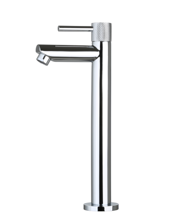 Sani DeLuxe Fonteinkraan opbouw hoog rond Chroom met geribbeld knop