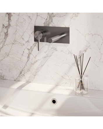 BRAUER Brushed Edition inbouw wastafelmengkraan met rechte uitloop en afdekplaat model A2 RVS geborsteld PVD