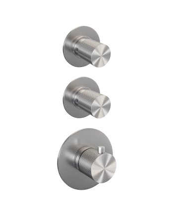 BRAUER Brushed Carving thermostatische inbouw regendouche SET 22 met 30 cm douchekop en gebogen muurarm en 3-standen handdouche en doucheslang en geïntegreerde glijstang RVS geborsteld PVD