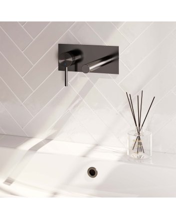 BRAUER Gunmetal Carving inbouw wastafelmengkraan met rechte uitloop en afdekplaat model A2 gunmetal geborsteld PVD