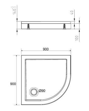 Douchebak acryl 1/4 rond 90x90x4 wit