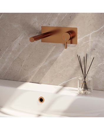BRAUER Copper Edition inbouw wastafelmengkraan met rechte uitloop en afdekplaat model E1 koper geborsteld PVD