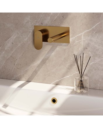 BRAUER Gold Edition inbouw wastafelmengkraan met rechte uitloop en afdekplaat model C2 goud geborsteld PVD