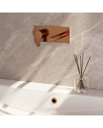 BRAUER Copper Edition inbouw wastafelmengkraan met rechte uitloop en afdekplaat model D2 koper geborsteld PVD