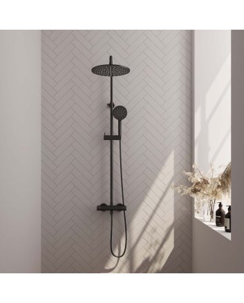 BRAUER Black Carving opbouw thermostatische regendouche SET 04 met 30 cm douchekop en 3-standen handdouche en doucheslang mat zwart