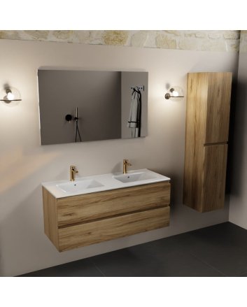 Mondiaz Aivy 120cm badmeubel Chai, wastafel glanzend wit keramiek dubbel 2 kraangaten